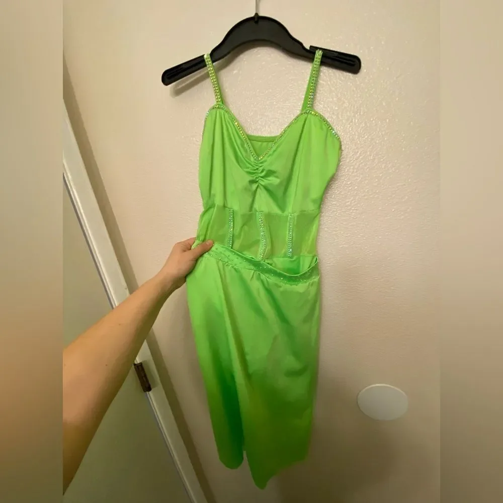 Kelle solo dance costume neon green corset leotard skirt 5348 2 piece adult LA